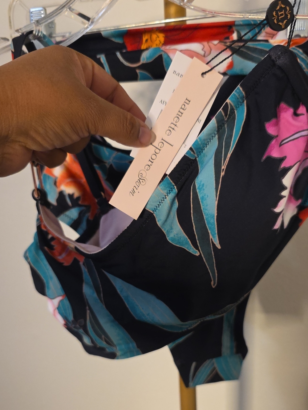 Nanette Lepore Black Floral Tote with Teal, Pink & Orange Accents